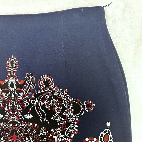 PINKO Women's Navy Blue w/Multicolor Paisley Print Midi Pencil Skirt Sz 8 Italy - Picture 10 of 16